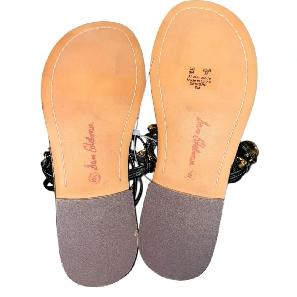 Sam Edelman Black Deirdre Wrap Leather Lace-Up Sandals Gold Coin Details Size 6 - Picture 4 of 6